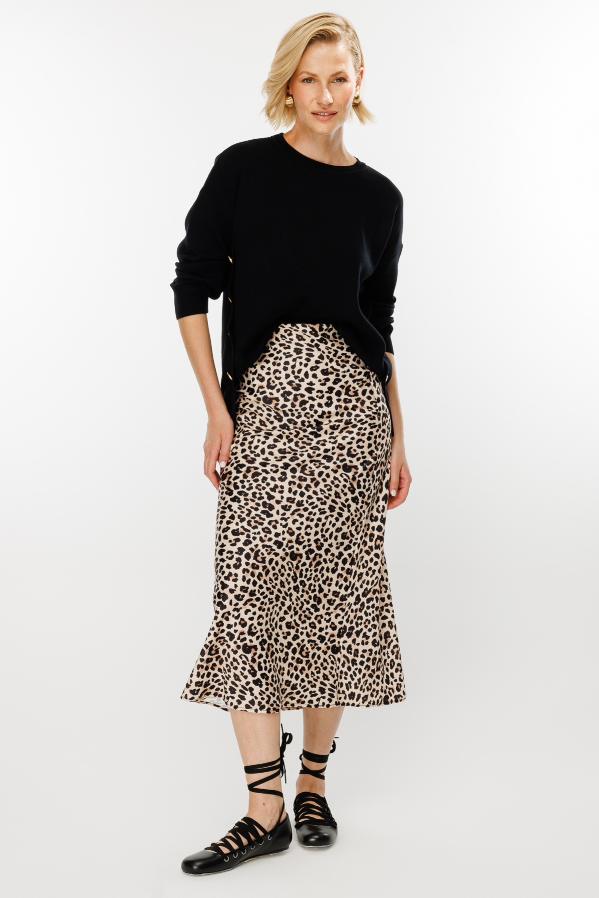 ON FASHION Saten Mide Boy Etek - Leopar