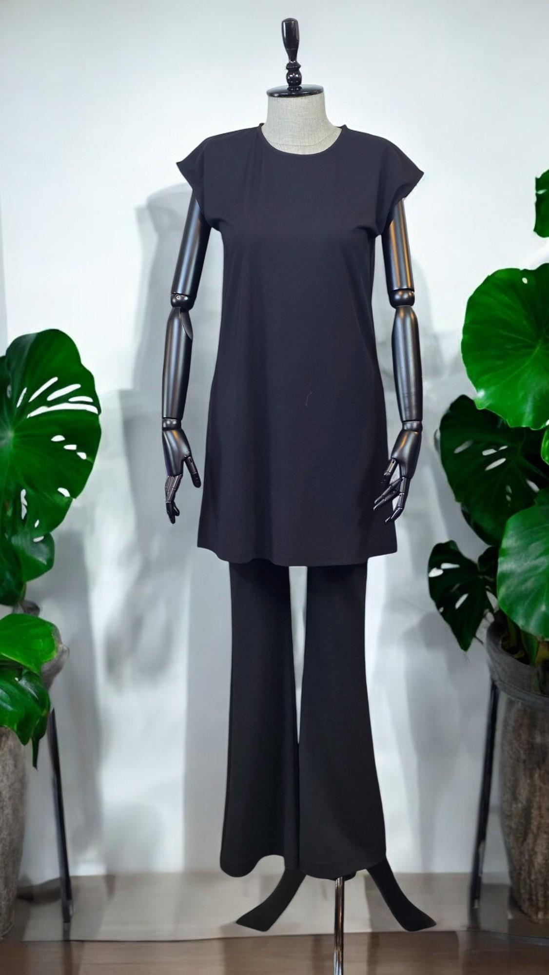 ON FASHION Sıfır Yaka Uzun Basic Tunik Bluz - Siyah