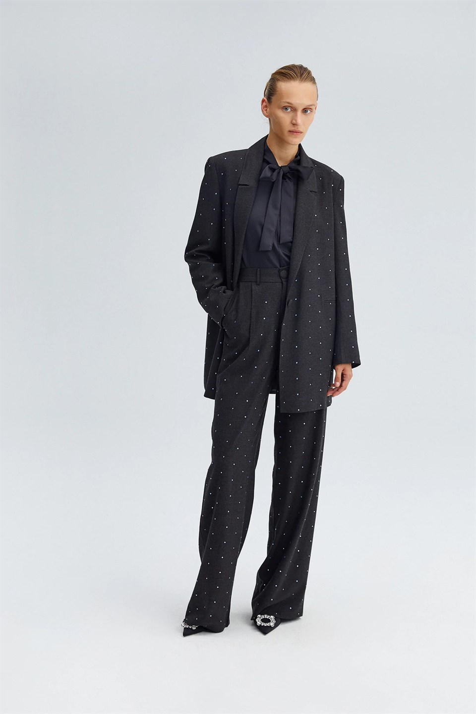 PARLAK TAŞLI BLAZER CEKET-ANTRASİT