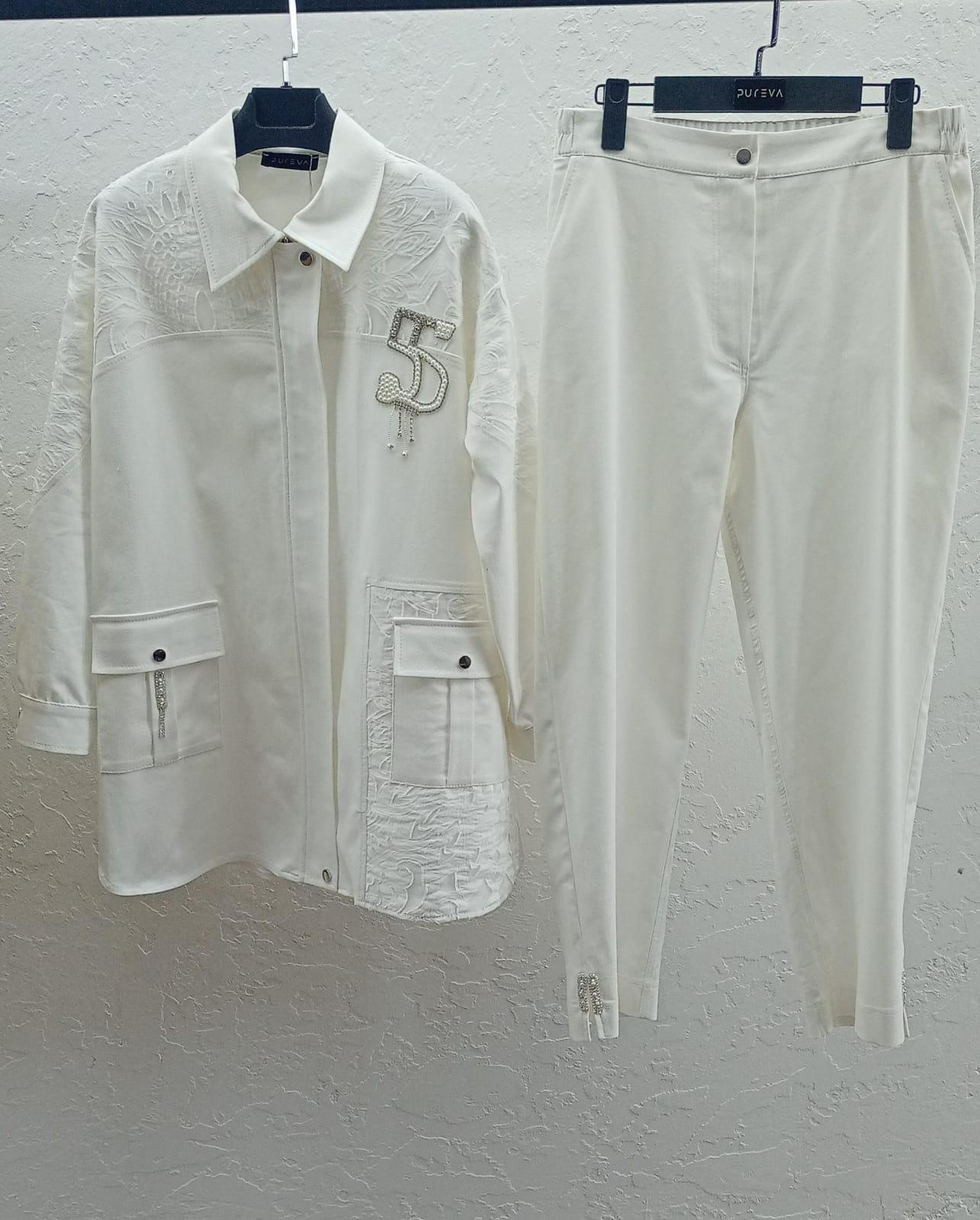 PUREVA YAKMA COTON GABARDİN CEKET PANTOLON  - EKRU