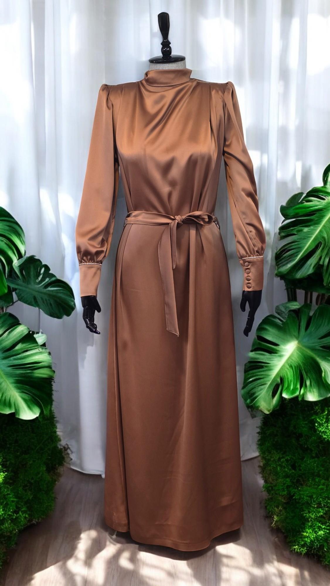 ZARA SATEN ELBİSE - AÇIK KAHVE