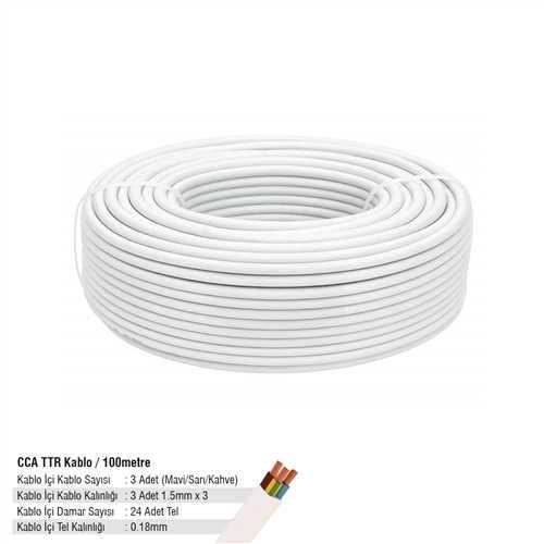 CCA TTR KABLO 3*1,5 100 METRE 24*0,18 BEYAZ