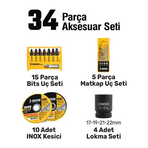 COMBO SET 5 PARÇA (Darbeli Matkap/Kırıcı-Delici Matkap/Avuç Taslama Makinesi/Darbeli Somun Sıkma/Led Fener)