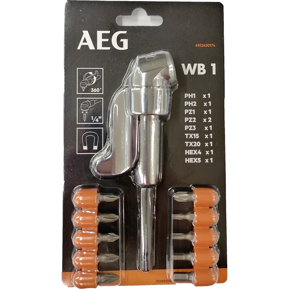 AEG WB 1 Vidalama Köşe Adaptörü + 10 Parça Uç Seti