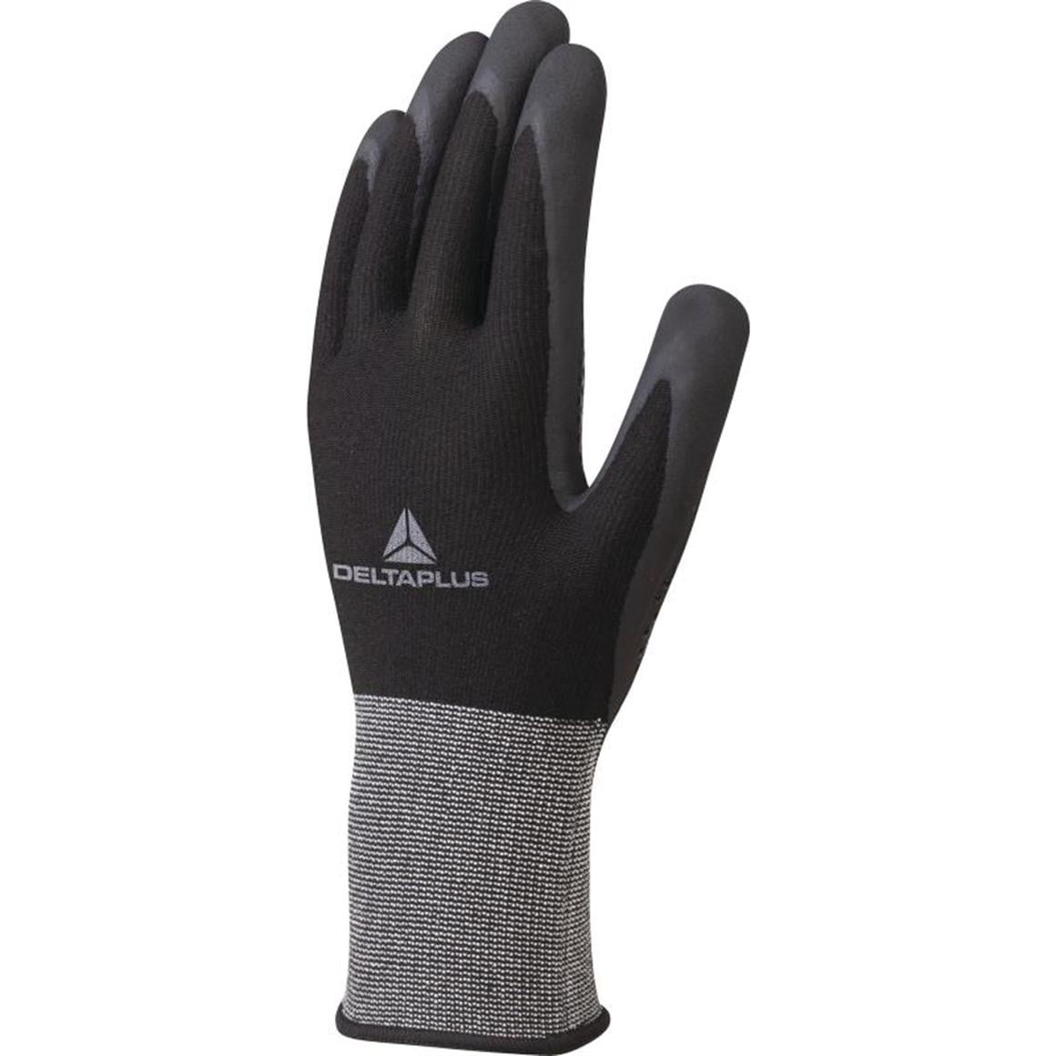 DELTA PLUS VE724 POLYESTER/SPANDEX ÖRME ELDIVEN-NITRIL AVUÇ IÇI + NOKTALAR