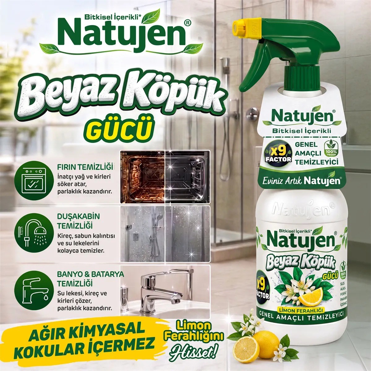 NATUJEN GENEL AMAÇLI TEMİZLEYİCİ (BEYAZ KÖPÜK GÜCÜ) 1000 ML