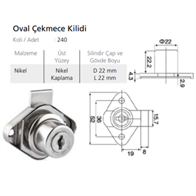 CANEX OVAL TİP ÇEKMECE KİLİDİ NİKEL