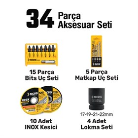 COMBO SET 5 PARÇA (Darbeli Matkap/Kırıcı-Delici Matkap/Avuç Taslama Makinesi/Darbeli Somun Sıkma/Led Fener)