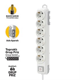 GRUP PRİZ TOPRAKLI ANAHTARLI ALTILI 3 METRE
