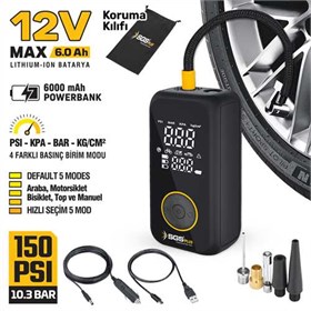 ŞARJLI HAVA KOMPRESÖRÜ DİJİTAL 12V 6.0 Ah (150 PSI)