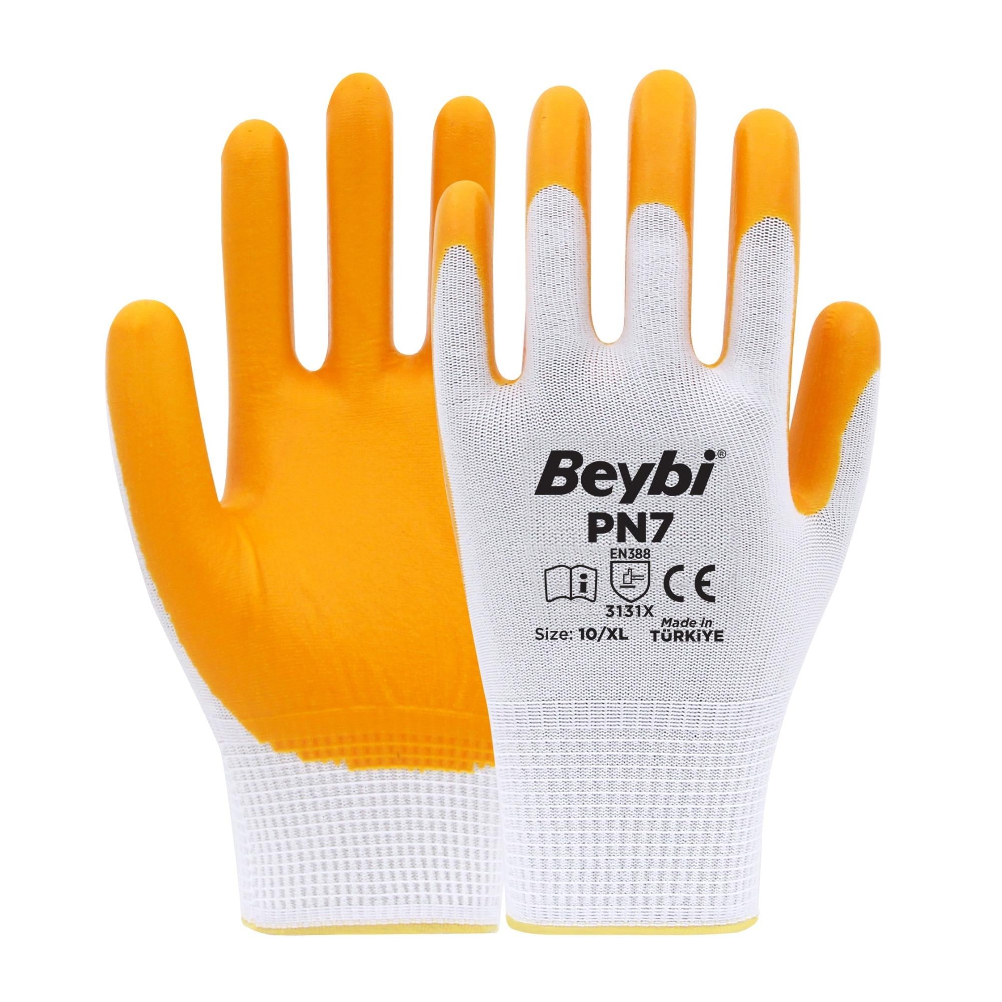 BEYBİ PN7 NAYLON NİTRİL ELDİVEN SARI NO: 10