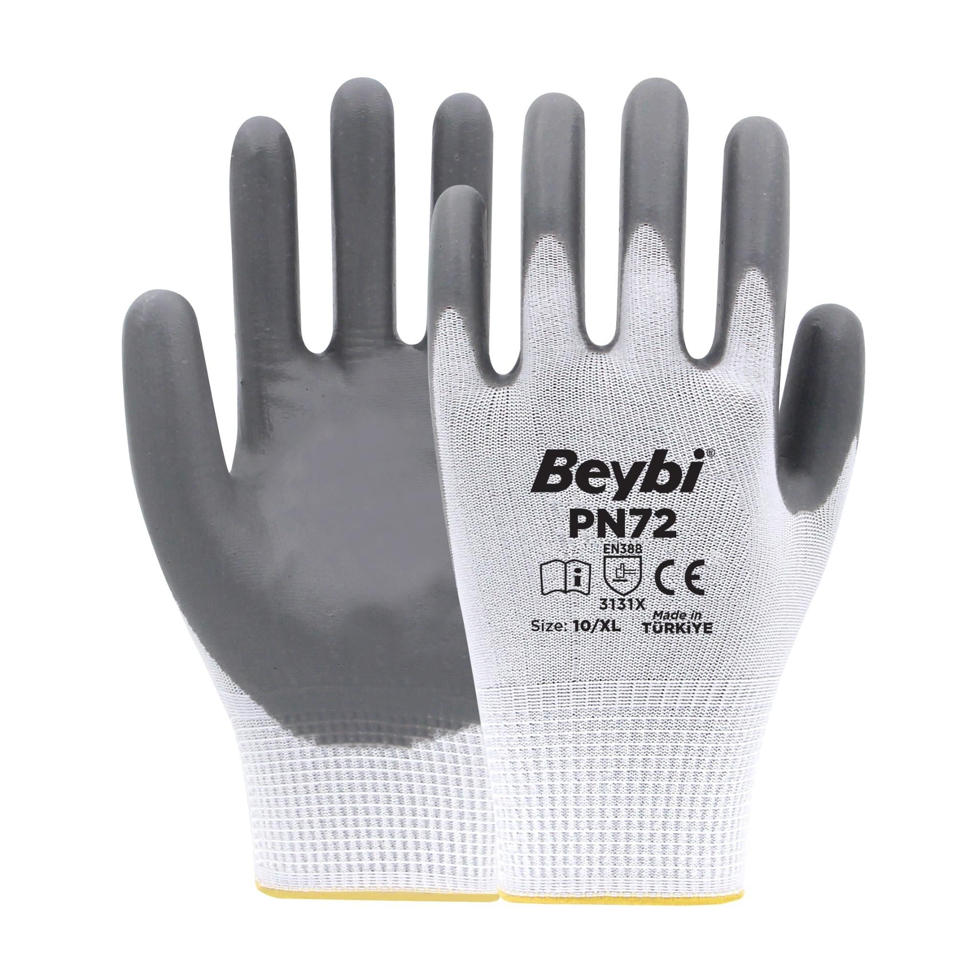 BEYBİ PN72 NAYLON NİTRİL ELDİVEN GRİ NO: 10