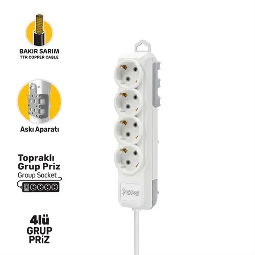GRUP PRİZ TOPRAKLI DÖRTLÜ 2 METRE