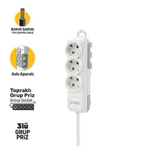 GRUP PRİZ TOPRAKLI ÜÇLÜ 3 METRE