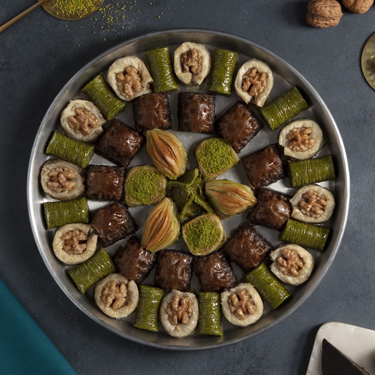 Special Baklava with Chocolate and Pistachio on Tray