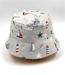 MARİN DESEN / KIRMIZI ÇİFT TARAF KULLANILABİLEN BUCKET ÇOCUK ŞAPKA