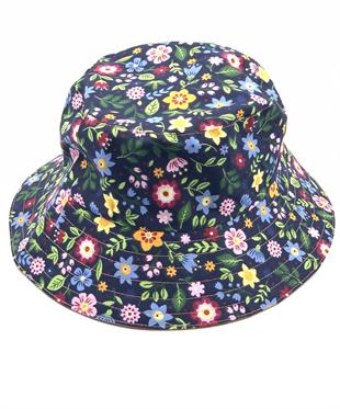 RENKLİ ÇİÇEKLİ / TURUNCU ÇİFT TARAF KULLANILABİLEN BUCKET BAYAN ŞAPKA BSP05