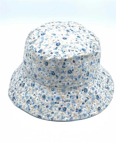 MİNİK MAVİ ÇİÇEKLİ / MAVİ ÇİFT TARAF KULLANILABİLEN BUCKET BAYAN ŞAPKA