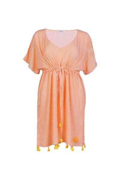 ORANGE WHITE STRIPED BEACH DRESS