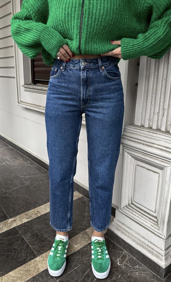 Koyu Mavi Mom Jean 