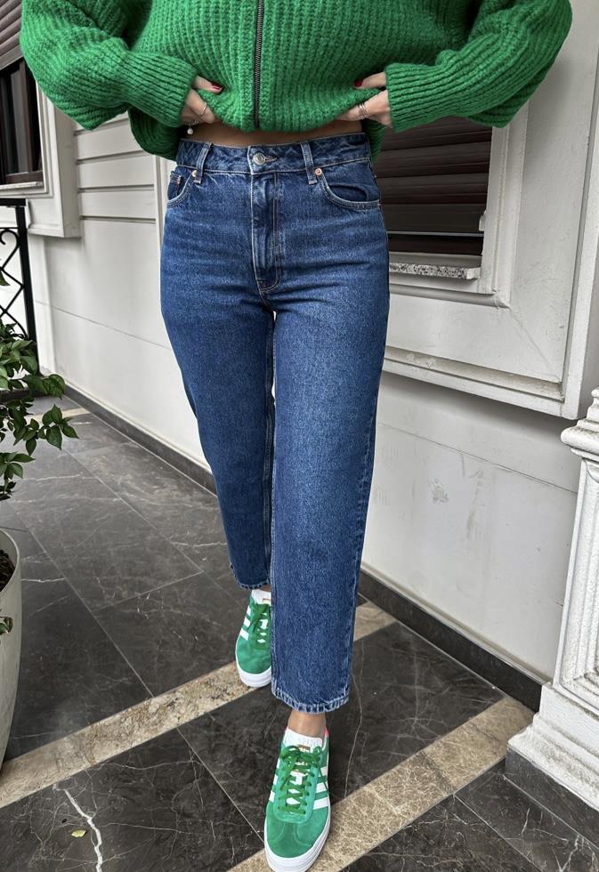 Koyu Mavi Mom Jean 