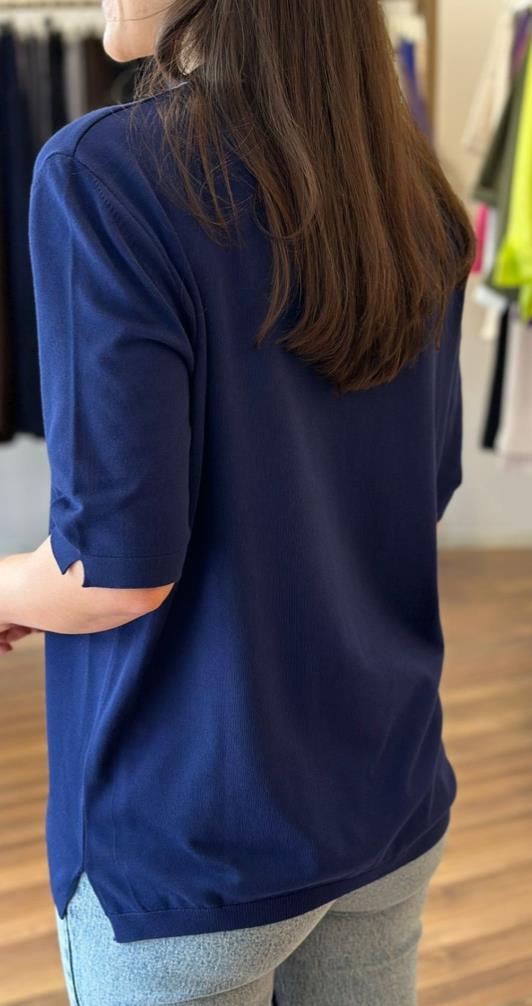 Polo Yaka Düğmeli Lacivert Triko Bluz