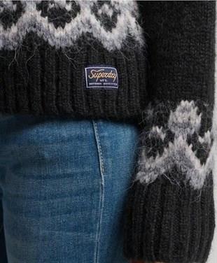 Superdry Vintage Desen Siyah-Gri Akrilik Kazak