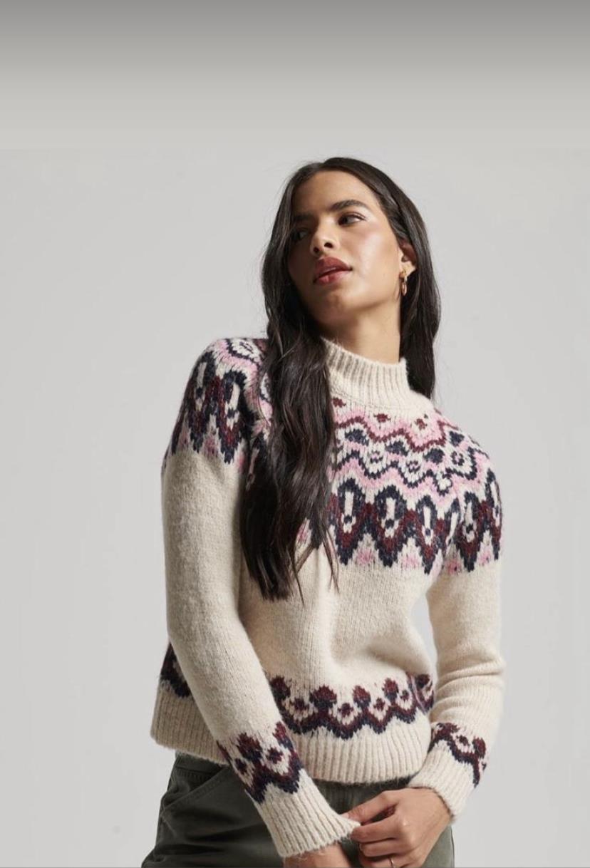 Superdry Vintage Desenli Pembe-Mor Akrilik Kazak
