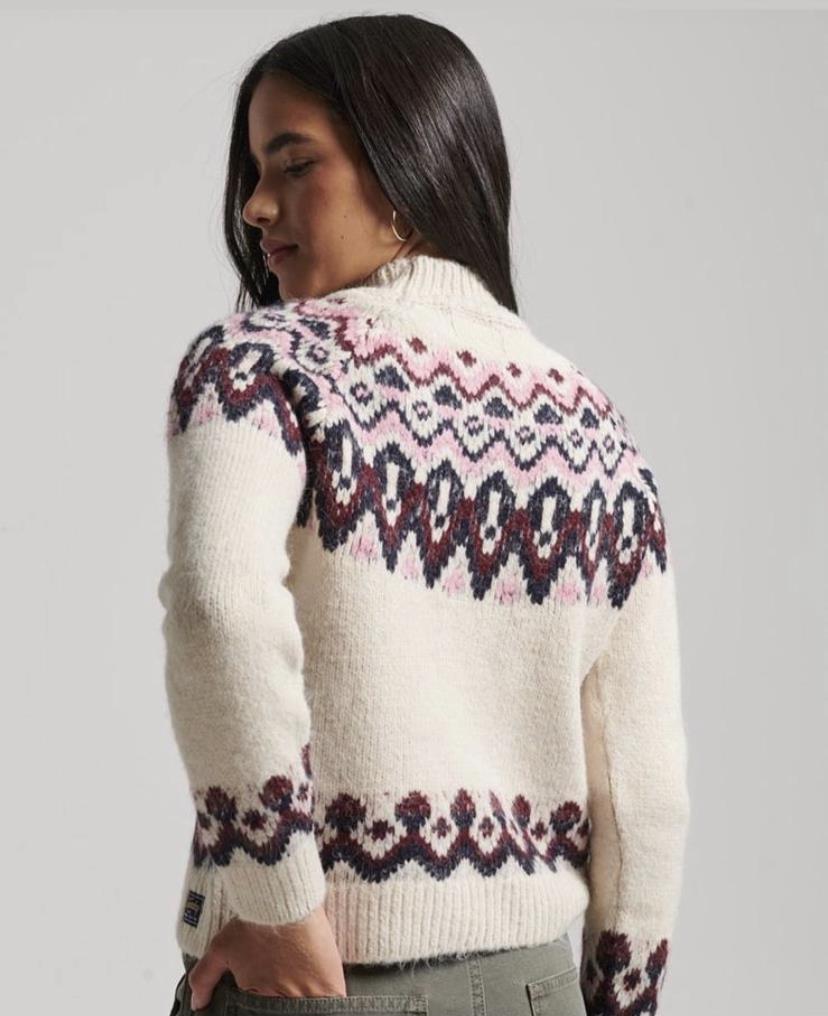 Superdry Vintage Desenli Pembe-Mor Akrilik Kazak