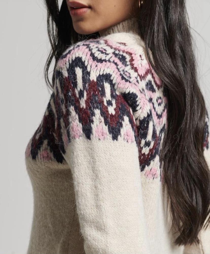 Superdry Vintage Desenli Pembe-Mor Akrilik Kazak