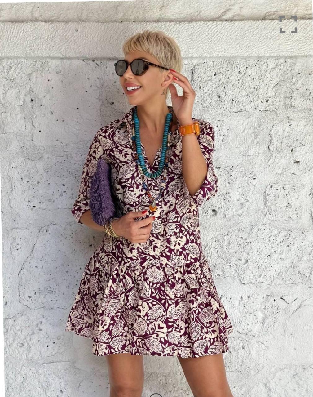 ZR Bordo Çiçek Desenli Elbise