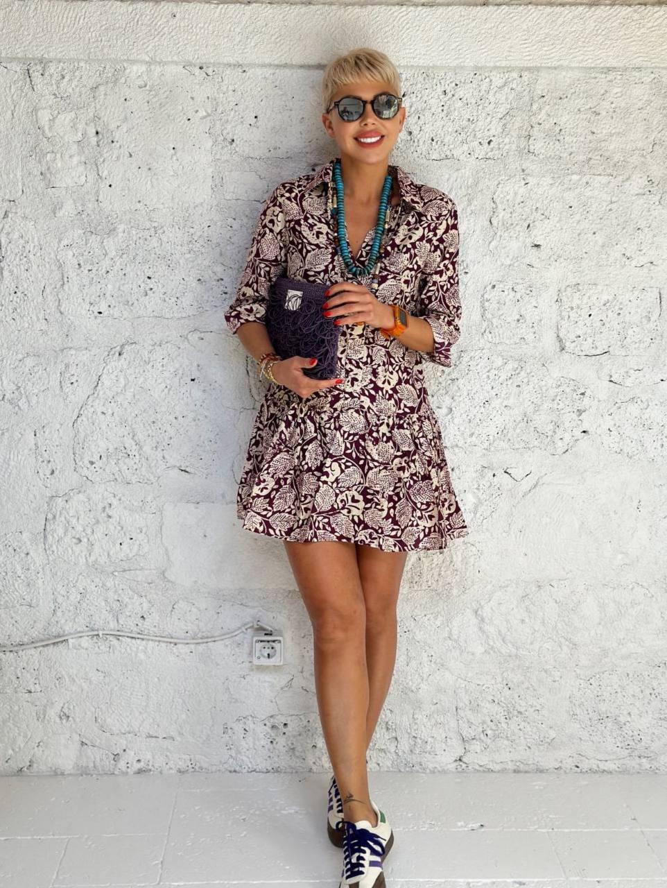 ZR Bordo Çiçek Desenli Elbise