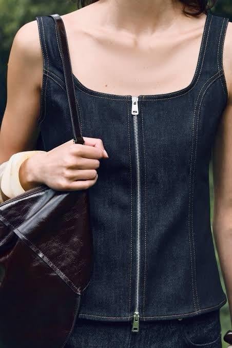 ZR İki Fermuarlı Kot Bluz