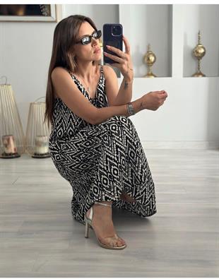 Askılı Lacivert Maxi Elbise