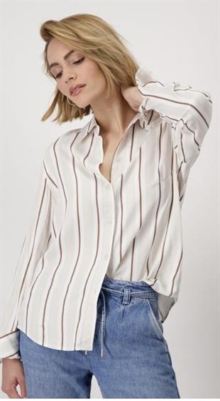 Bej Kahve Çizgili Viskon Gömlek