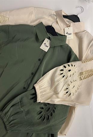 BYMN Model Kolları Fisto Detaylı Bej Gömlek