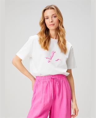 BYMN Pembe Kuş Baskılı Tişört