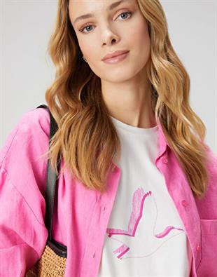 BYMN Pembe Kuş Baskılı Tişört