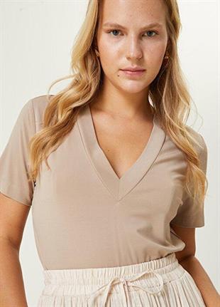 BYMN V yaka Kahverengi Tişört