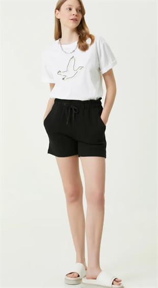 BYMN Yeşil Kuş Baskılı Beyaz Tişört