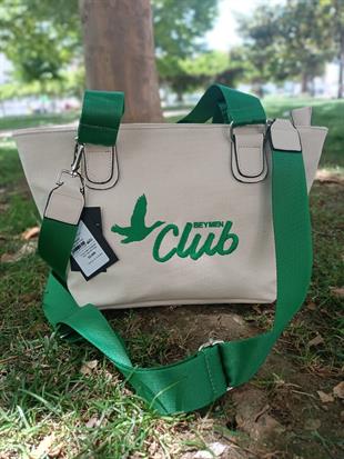 BYMN Yeşil Nakışlı Bej Çanta