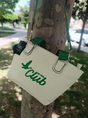 BYMN Yeşil Nakışlı Bej Çanta