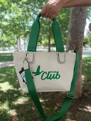 BYMN Yeşil Nakışlı Bej Çanta