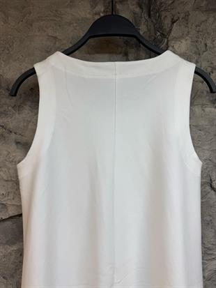 C.S Mavi Bisiklet Yaka Beyaz Elbise