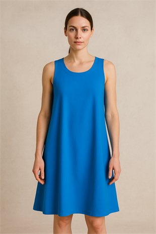 C.S Mavi Bisiklet Yaka Mavi Elbise