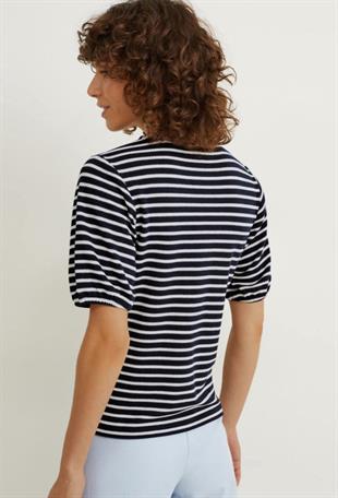 C&A Lacivert Beyaz Çizgili Tişört 