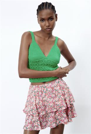 Çiçekli Pembe Şort Etek 