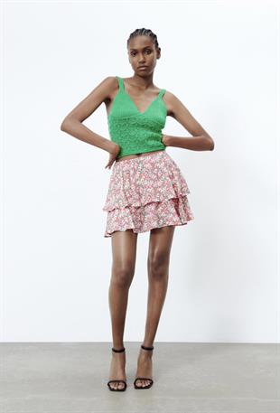 Çiçekli Pembe Şort Etek 