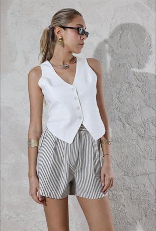 Çizgili Keten Şort