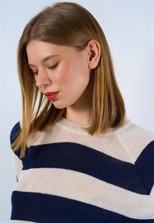 Çizgili Lacivert Triko Kazak